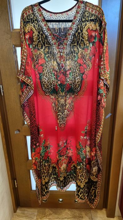 Sukienka jedwabna kaftan tunika Swarovski złoto