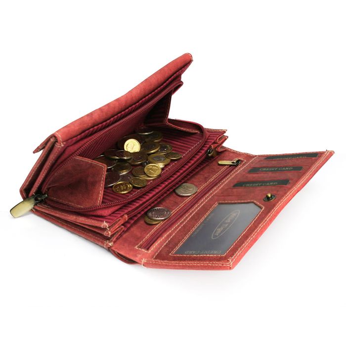 portfel damski skóra nubuk wild tiger - ciemnoczerwony