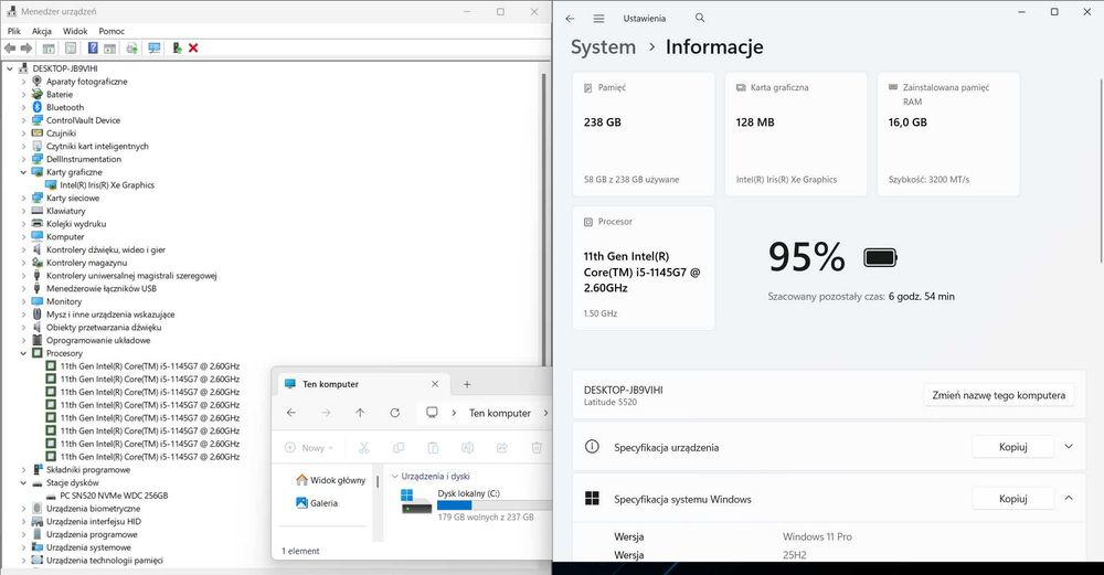Laptop Dell Latitude 5520 i5-1145G7 16 GB 256 GB SSD 15,6" IPS matowy