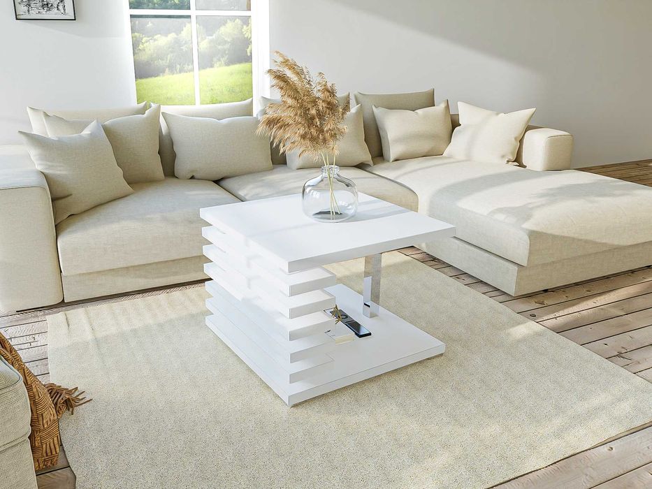 Stolik kawowy 60x60 do salonu dwupoziomowa ława na wysoki połysk