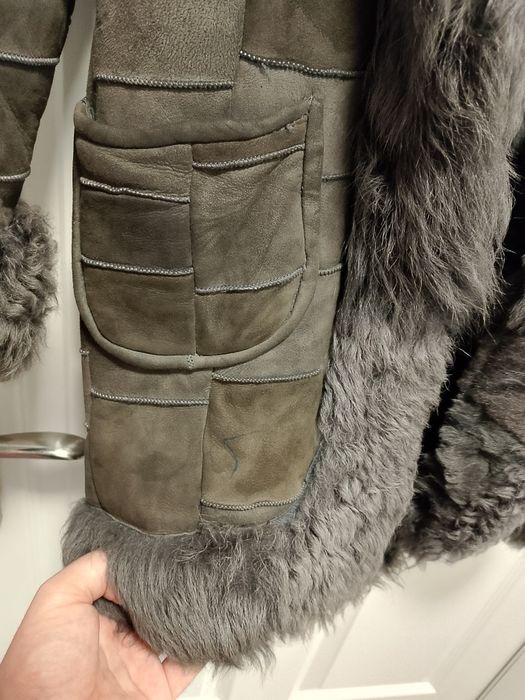 Naturalne Futro / Kożuch Króliczy • Szary • Vintage Retro • 100% Skóra