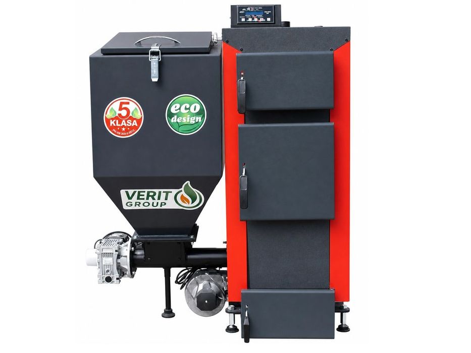Kocioł 10kW na groszek z podajnikiem atest certyfikat 5 klasa Producent kotły piec ekogroszek co 50-100m2 Verit Pleszew Dostawa 0zł 10kW 15kW 25kW KG