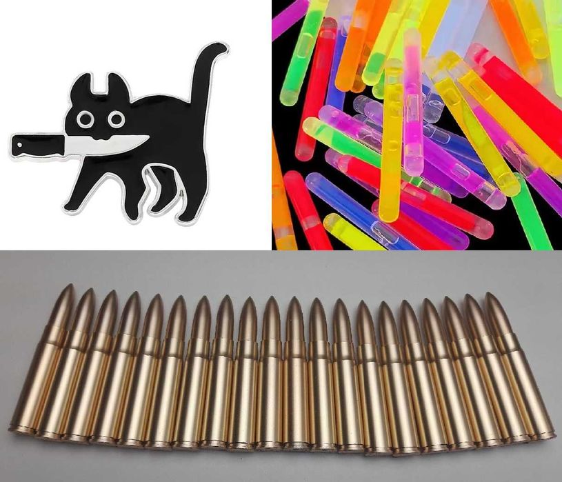 Пін "Кіт з ножем", Хімсвітло 6 кольорів, Ручка-патрон