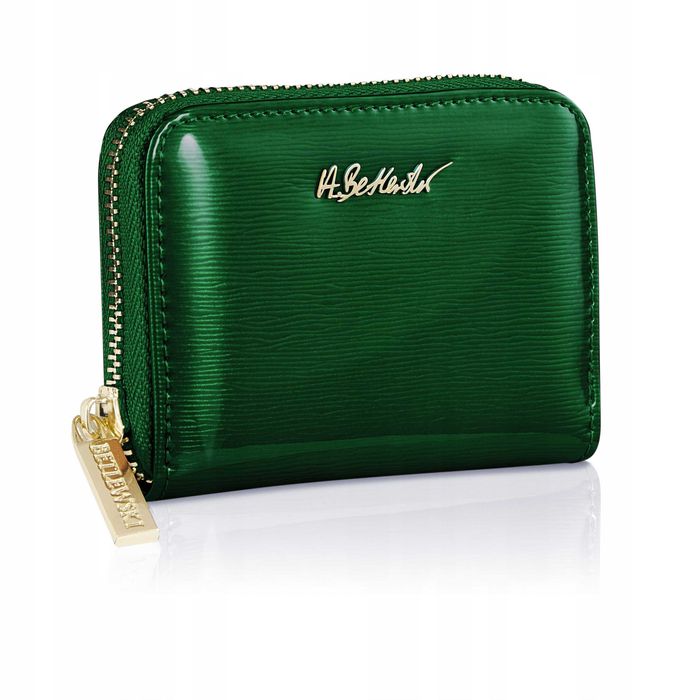 Portfel Damski Skórzany Betlewski Zielony RFID Mały na Karty Prezent