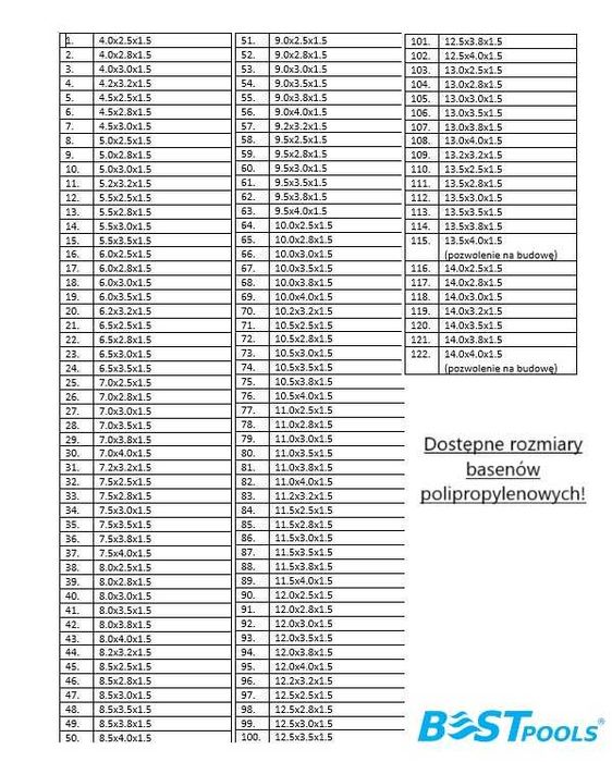 Polipropylenowy basen Mallorca 8x3x1.5m marki Bestpools