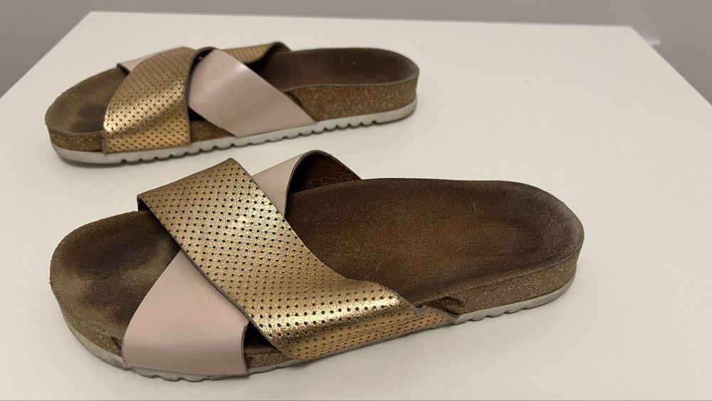 Klapki złote wojas 38 złoto różowe beżowe