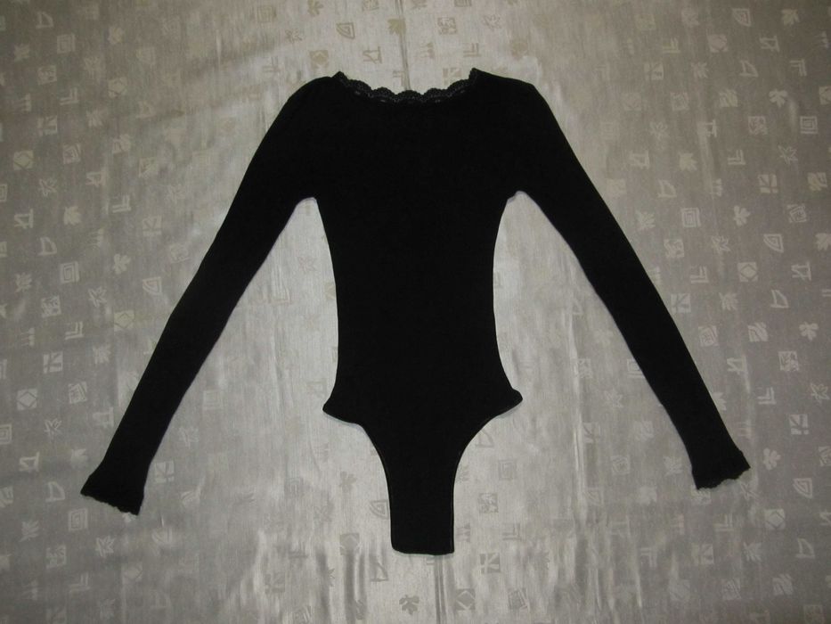 Шовковий боді Jjb Benson чорний комбідрес з мереживом в рубчик р. L-XL