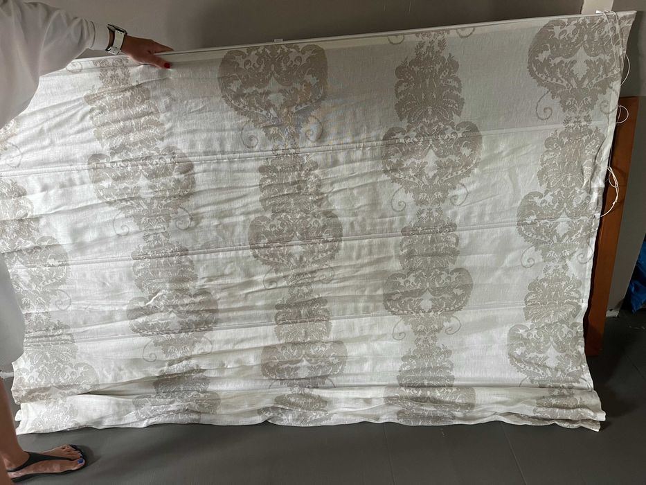 Roleta z lnu, biało-beżowa