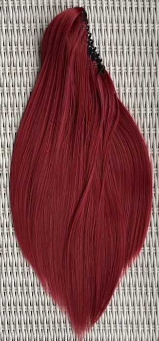 Premium Ultra włosy doczepiane, burgund, kucyk, treska, klamra 143.
