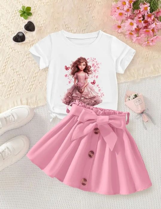 Komplet dziewczęcy bluzka krótki rękaw + spódniczka