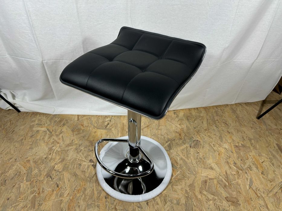 Hoker Krzesło Barowy Regulowany Czarny Obrotowy Skóra PU Do 150 kg Chrom