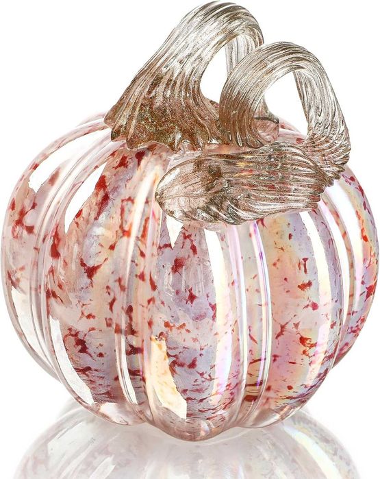 Dynia szklana RĘCZNIE ROBIONA Jesienna Dekoracja 11 cm - Soft Pink