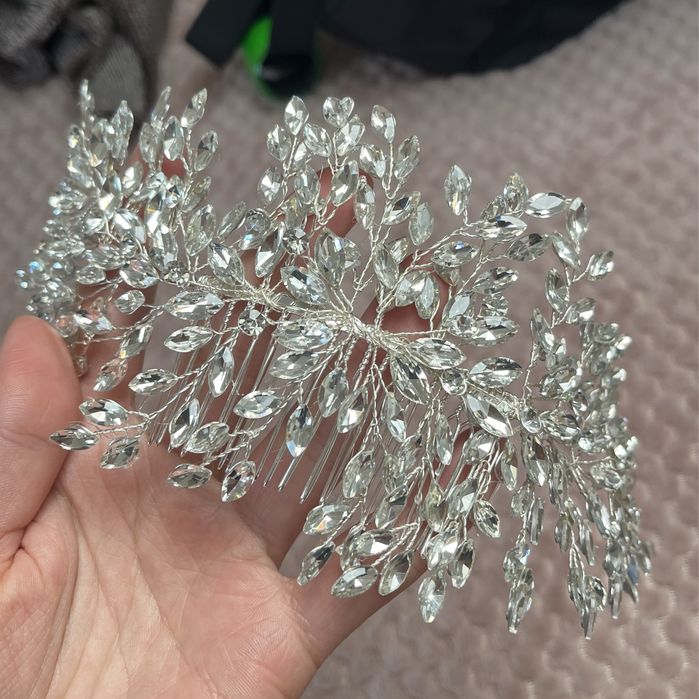 Duża ozdoba do włosów kryształki ślub