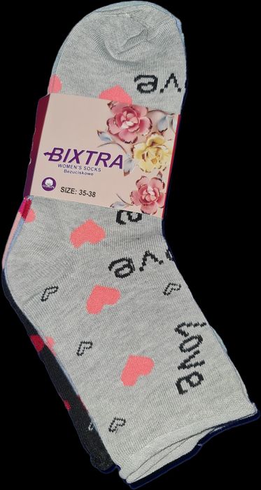 5 par skarpety damskie, rozmiar 35-38 bawełniane w serduszka Love Bixt