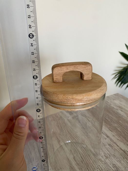 Frascos de Vidro com Tampa em Madeira Vários Taman