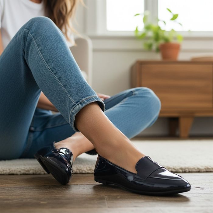 Baleriny damskie granatowe lakierowane eleganckie 6361 rozm. 40