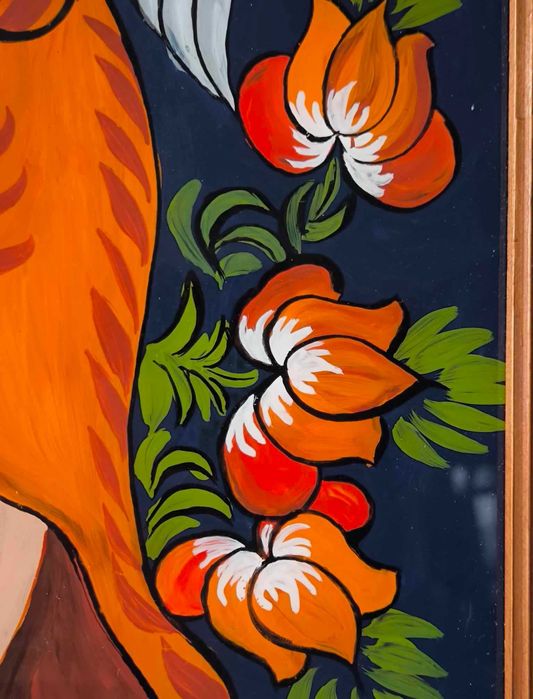 Stary polski obraz religijny Anioł malowany na szkle, Design Vinage