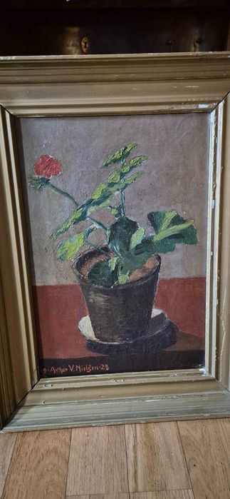 Obraz "Kwiaty w doniczce" duński aukcyjny artysta Arthur Nielsen