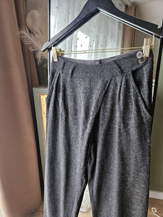 Eleganckie Melanż ZARA Wełniane Spodnie damskie Cygaretki S/36 Wysoki