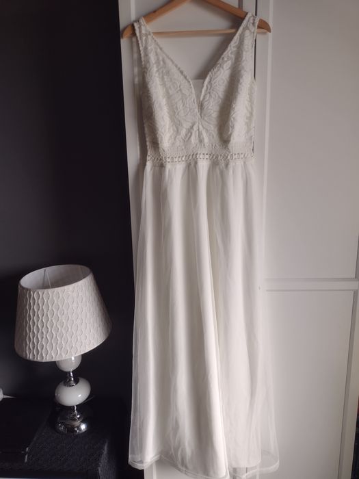 Nowa suknia ślubna śmietankowa 36 38 tiul koronka cywilny poprawiny