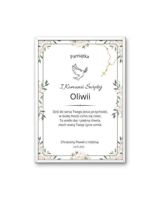 Plakat prezent na Pierwszą Komunię Świętą a4 z ramką