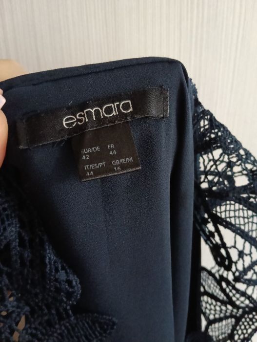 Granatowa elegancka bluzka z haftem 42 44 XL XXL
