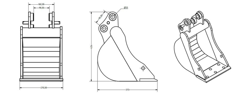 Łyżka kopiąca 27cm pasująca do mini koparki JCB 8014/8015/8016/8018/17