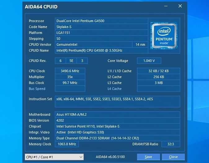 Процесор  Socket 1151   Intel Pentium G4500   (Skylake S)  3.5 GHz