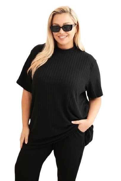 Komplety prążek Plus Size 3w1 narzutka, bluzka sponie