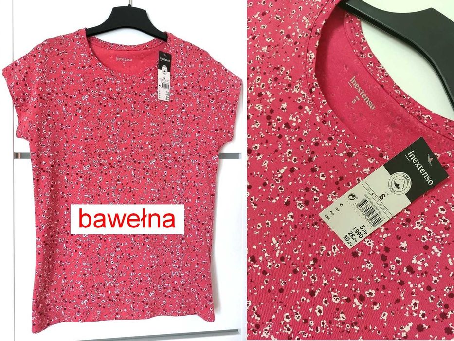 T-shirt czerwony S 36 Inextenso bawełna bluzka Nowa z metką