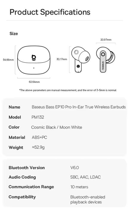 Новинка от Baseus TWS наушники EP10 Pro,50db,55h,6micro,app,6.0,Ldac#
