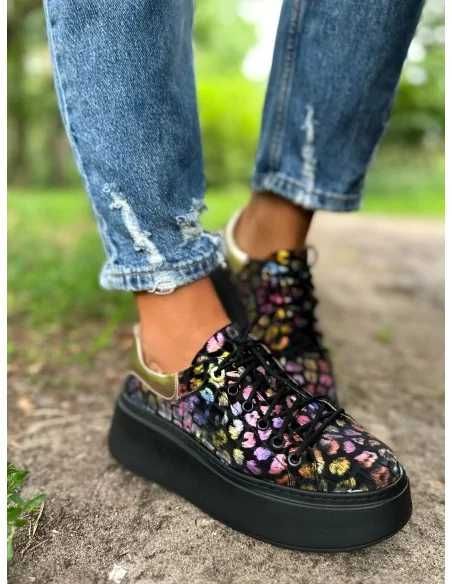 Damiss sneakersy skóra naturalna panterka DS 723 kolorowe plamki EU 41