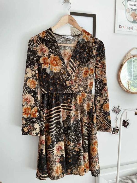 Sukienka ZARA kopertowa jesienna 34 36 damska