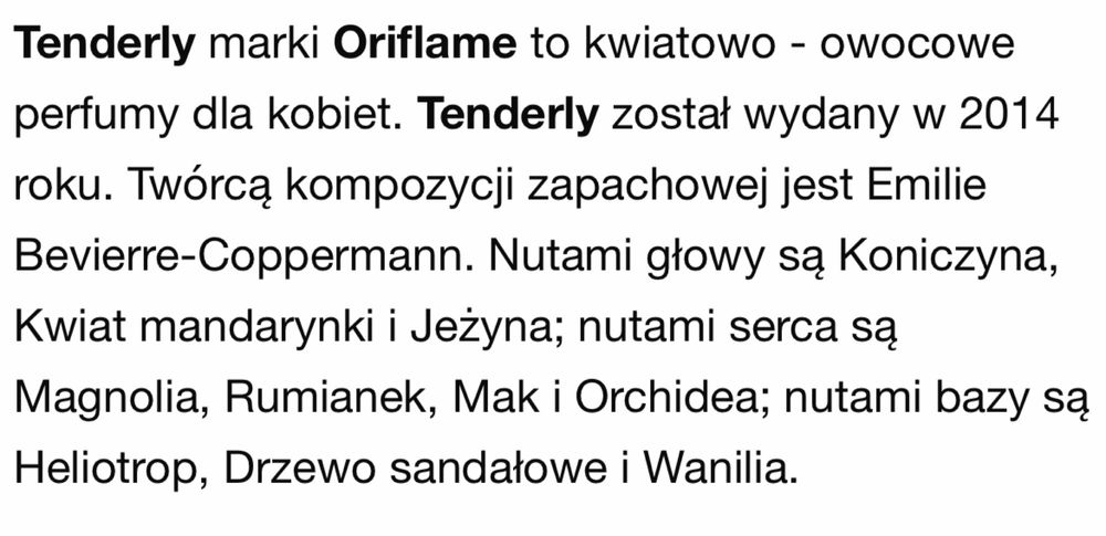 Perfumy Tenderly Oriflame UNIKAT