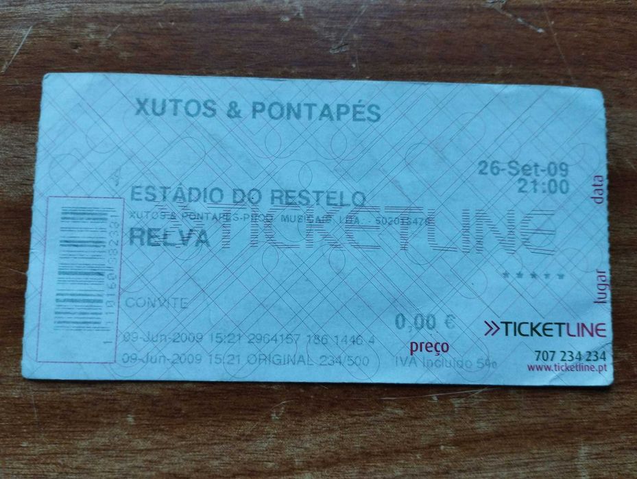 Vintage - Bilhete - Xutos e Pontapés - Estádio do Restelo 26.09.2009