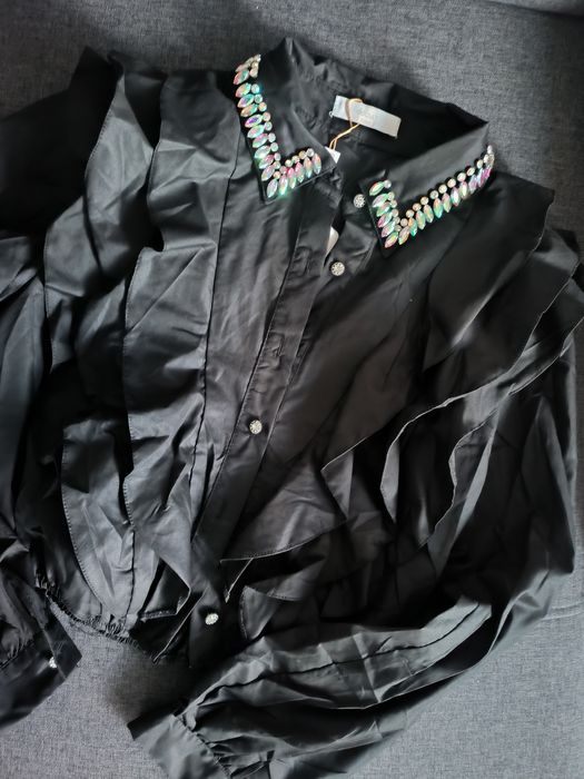 Koszula damska włoska bogato zdobiona S M