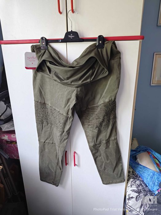 NOWE spodnie ciążowe Isabel Maternity r. 18 (XXL/48) oliwkowe cargo rurki jegging z panelem