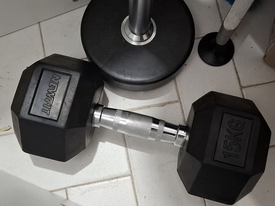 Barra Peso Fixo 20Kg BOOMFIT + Halter 15kg Newfit de musculação