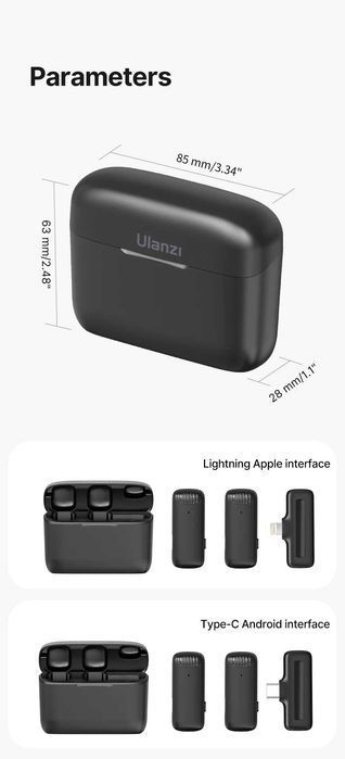 kit 2 Microfones Lapela Sem Fios Ulanzi J12 Type-C Duplo (Novo Selado)