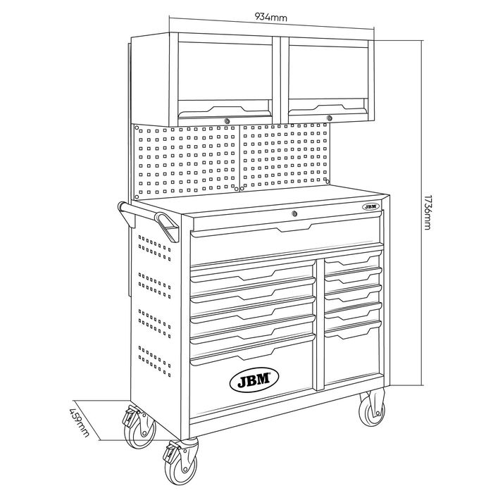 Carrinho de Ferramentas c/ 11 Gavetas e Armários Superiores JBM  JR19