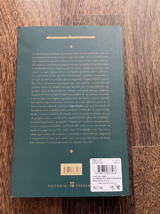Livro “Lucrécia e o Papa Alexandre VI” de John Faunce