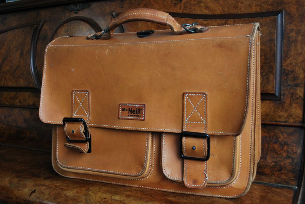tornister skórzany Mc Neill, handmade, vintage