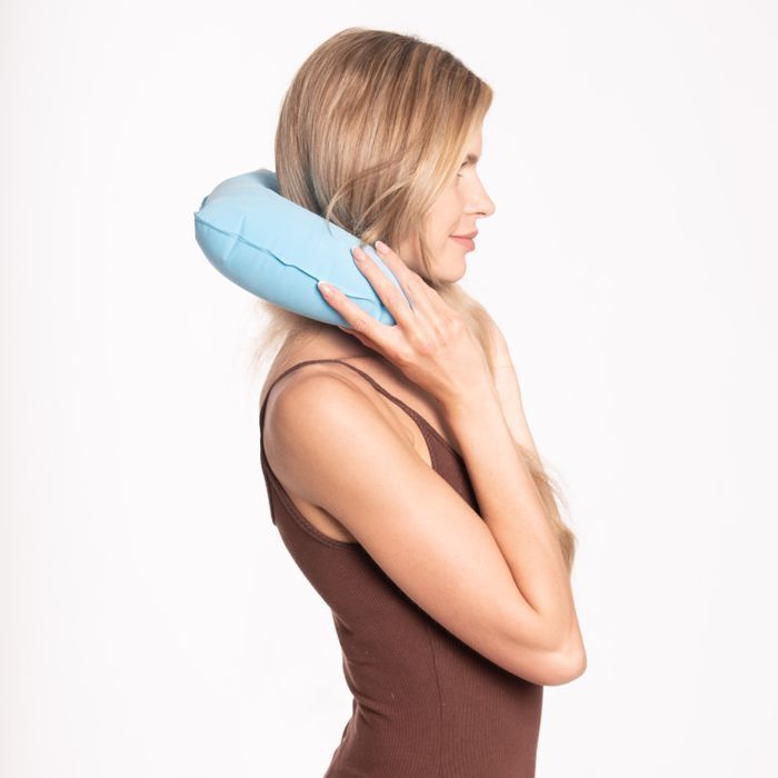 Poduszka dmuchana podróżna zagłówek ergonomiczny turystyczna niebieska