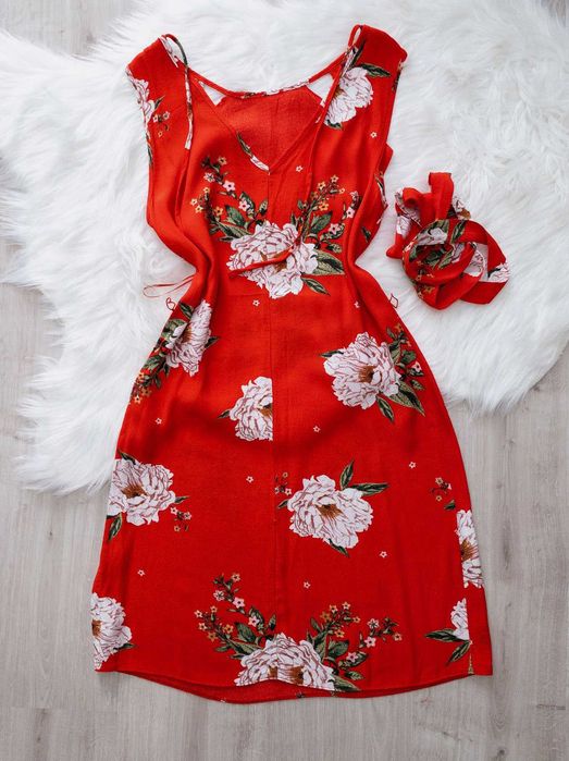 sukienka letnia, rozm. XS, kwiaty, kobieca, oversize, naturalny skład