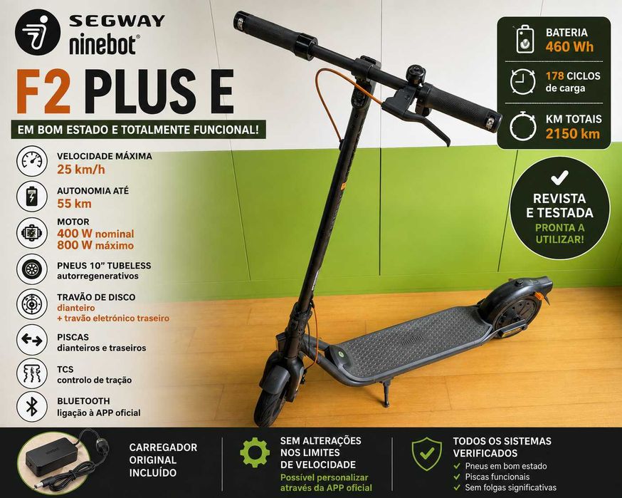 Trotinete elétrica Segway Ninebot F2 Plus E – 2150 km - em bom estado e totalmente funcional