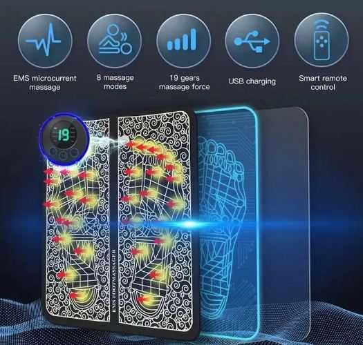 Masażer EMS do stóp - mata masująca- elektrostymulator - akumulatorowa