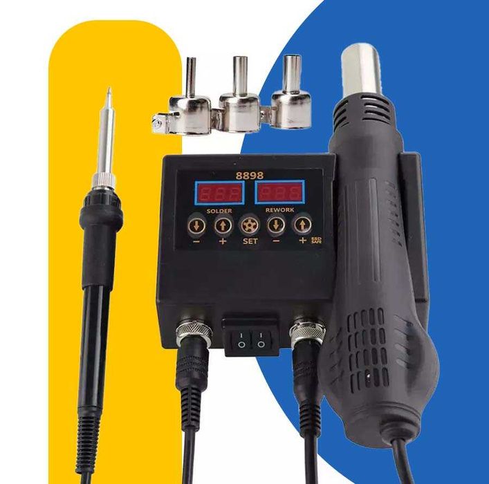 Паяльник та термофен Паяльна станція 2 в 1 Sumsour 8898 2 дисплеї Набор для пайки Паяльный набор Паяльник 60W Термофен 600W ‼️Безкоштовна ОЛХ доставка