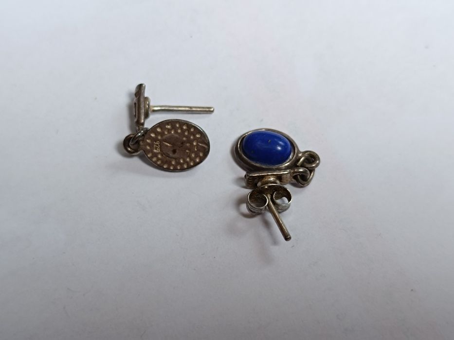 Kolczyki srebro PRL vintage lapis