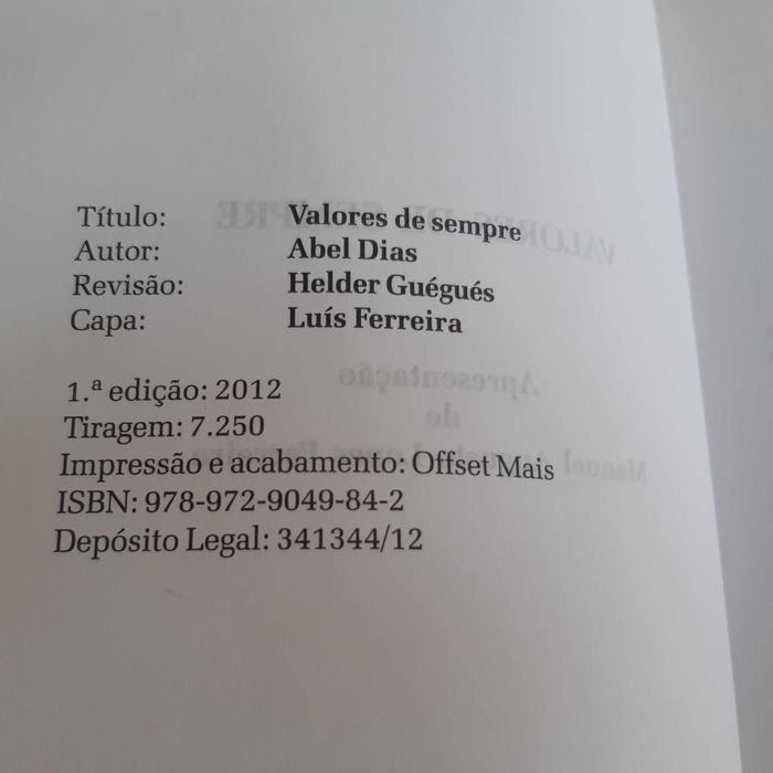 Livro Valores de Sempre de Abel Dias