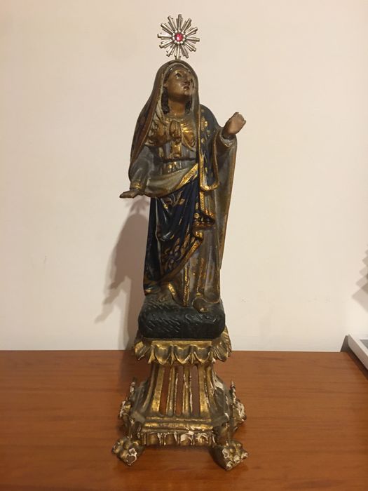 Santa antiga seculo XVVIII ou XIX com resplendor em prata